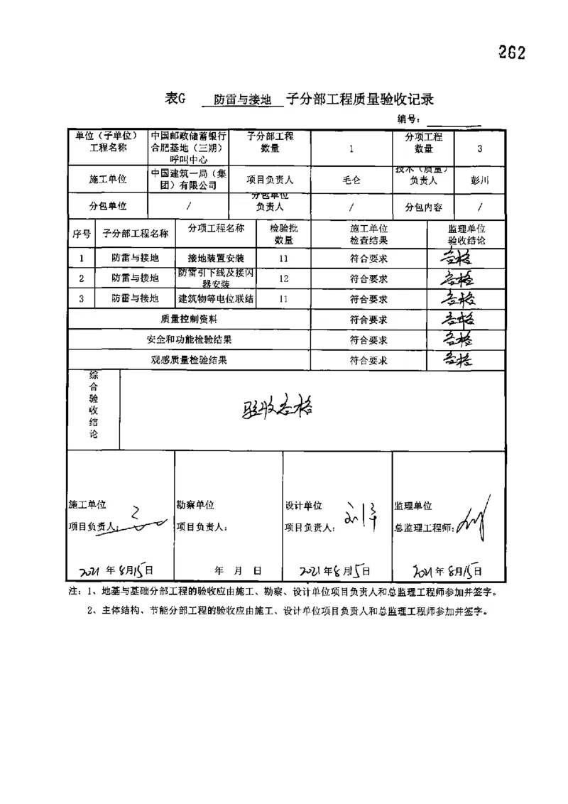 呼叫中心-分部子分部验收记录_2021-2023年优秀施组方案_施工组织设计_施组18-中国邮政储蓄银行合肥基地（三期）施工组织设计_3-单位工程、分部工程验收记录