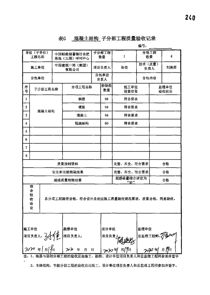 呼叫中心-分部子分部验收记录_2021-2023年优秀施组方案_施工组织设计_施组18-中国邮政储蓄银行合肥基地（三期）施工组织设计_3-单位工程、分部工程验收记录