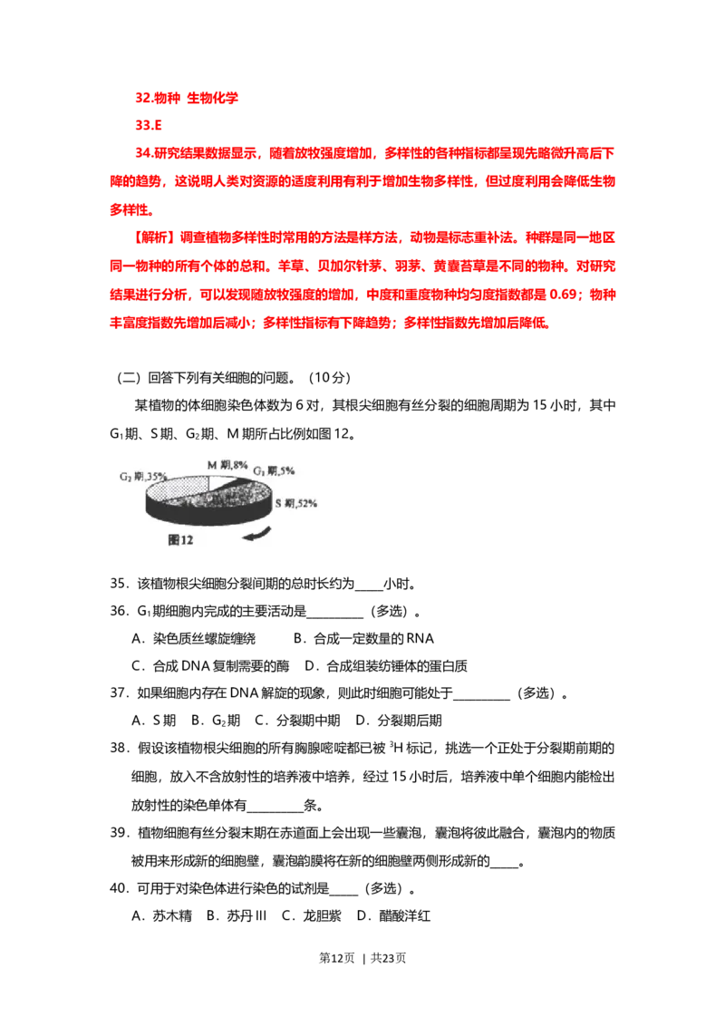 2013年高考生物试卷（上海）（解析卷）_1.高考2025全国各省真题+答案_01.2008-2024全国高考真题（按省份分类）_31.上海_2008-2022&middot;（上海）生物高考真题