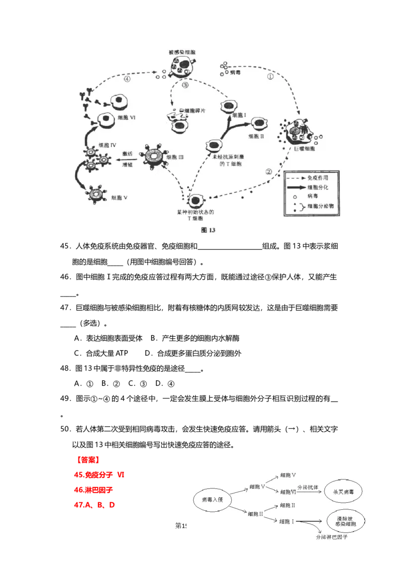 2013年高考生物试卷（上海）（解析卷）_1.高考2025全国各省真题+答案_01.2008-2024全国高考真题（按省份分类）_31.上海_2008-2022&middot;（上海）生物高考真题
