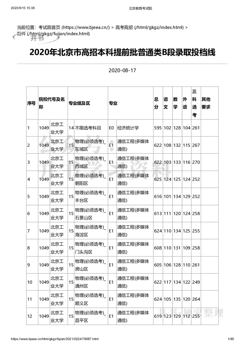 2020年北京市高招本科提前批普通类B段录取投档线（独家整理）_1.高考2025全国各省真题+答案_必看高考志愿填报价值2999_高考志愿填报_05-北京_北京高考录取数据-17-23年