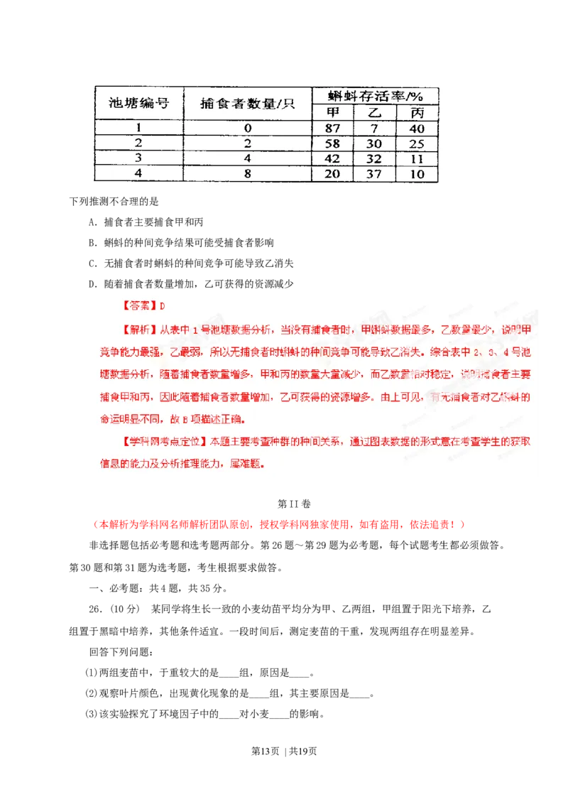 2013年高考生物试卷（海南）（解析卷）_1.高考2025全国各省真题+答案_01.2008-2024全国高考真题（按省份分类）_29.海南_2008-2024&middot;（海南）生物高考真题