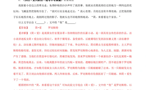 专题12《简&middot;爱》真题精练（单一题）（解析版）_120中考语文全套复习_中考语文复习总复习_专项复习资料_完2024年中考语文名著阅读知识知识梳理+真题练习_答案解析版