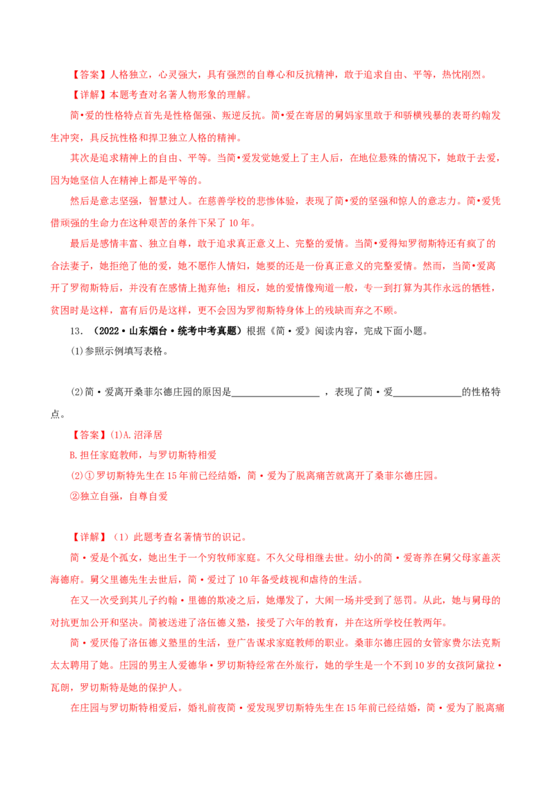 专题12《简&middot;爱》真题精练（单一题）（解析版）_120中考语文全套复习_中考语文复习总复习_专项复习资料_完2024年中考语文名著阅读知识知识梳理+真题练习_答案解析版