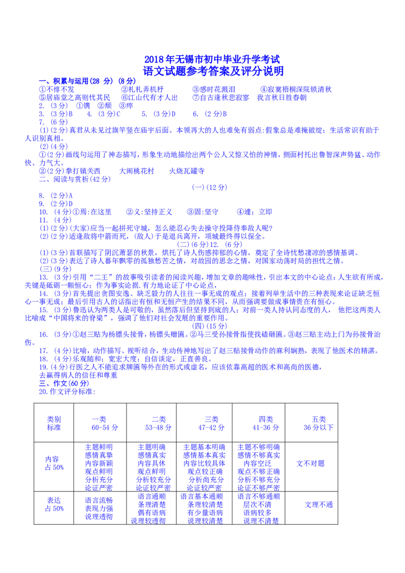 2018年江苏无锡市中考语文试卷及答案_中考真题_1.语文中考真题2015-2024年_地区卷_江苏省_无锡中考语文2008-2022年