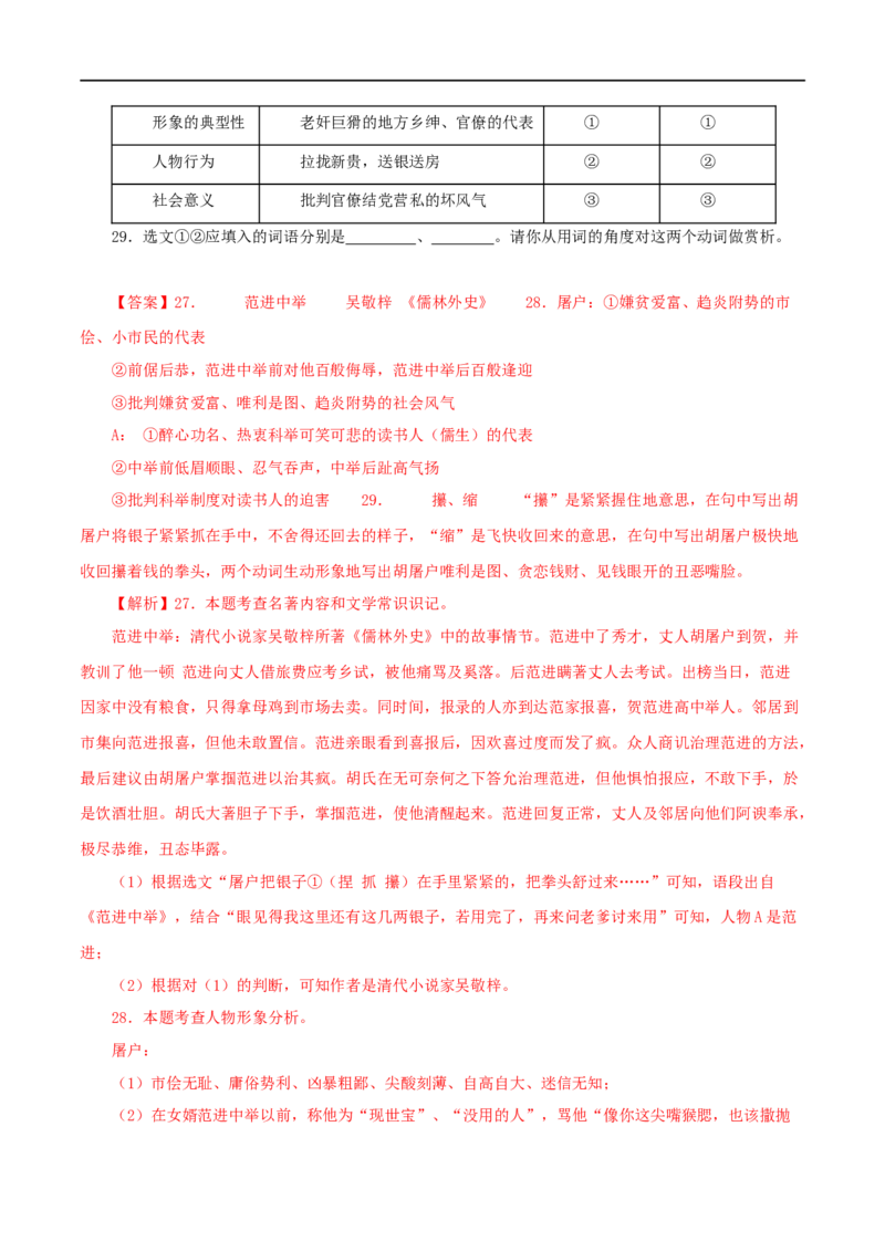 专题11《儒林外史》真题精练（单一题）（解析版）_120中考语文全套复习_中考语文复习总复习_专项复习资料_完2024年中考语文名著阅读知识知识梳理+真题练习_答案解析版