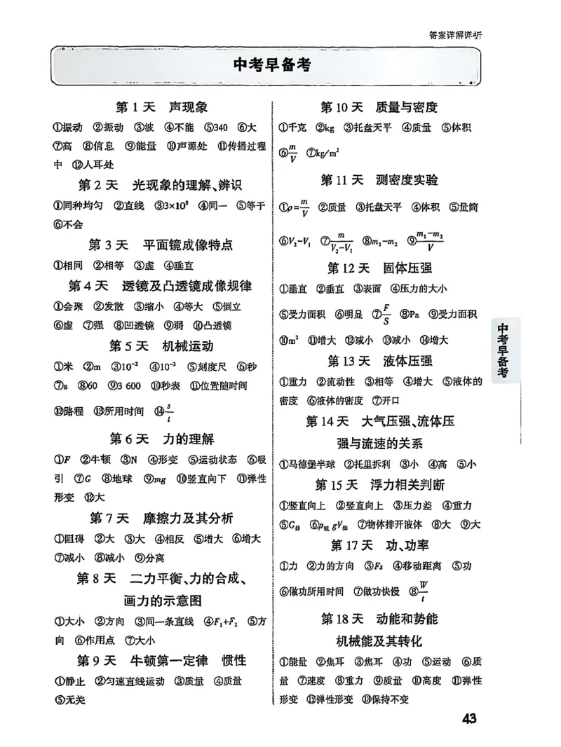 答案_2026万唯系列预习复习_2026版初中《万唯早复习》中考物理