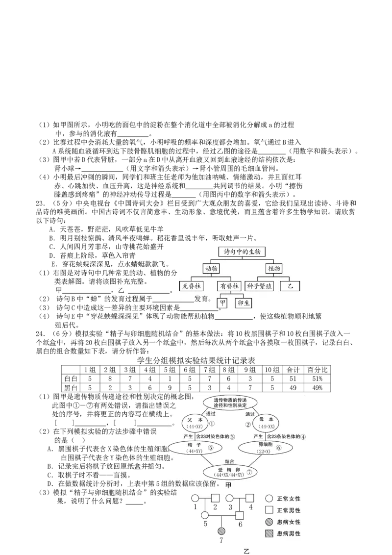 2018年湖南省张家界市中考生物真题及答案_中考真题_8.生物中考真题2015-2024年_地区卷_湖南省_湖南张家界生物18-21