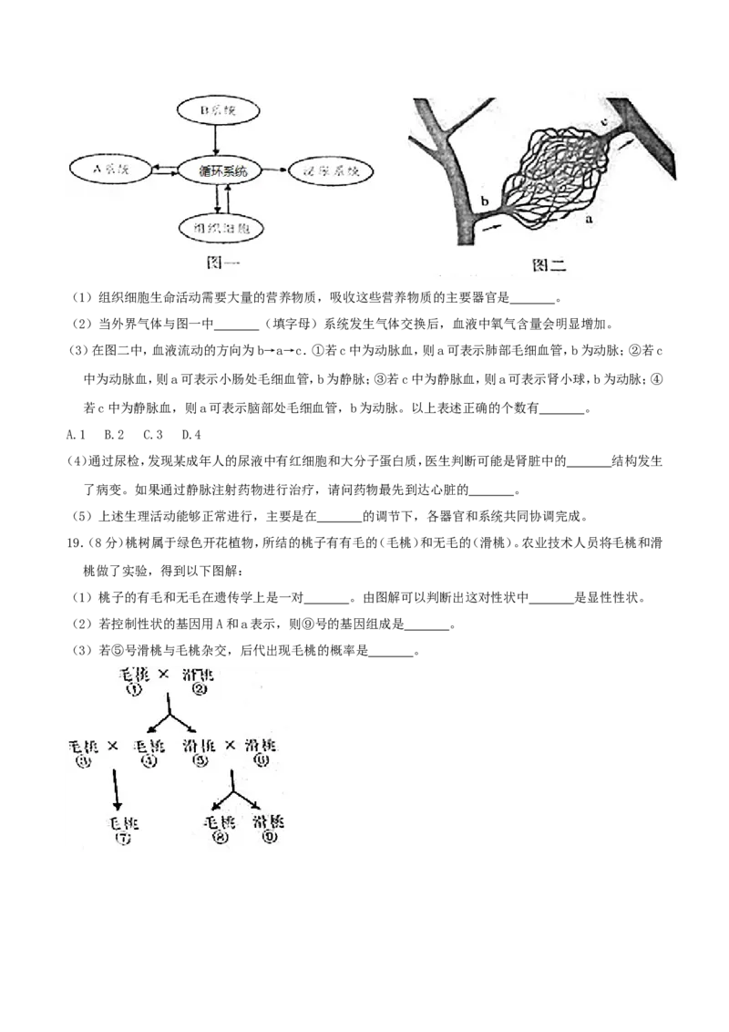 2018年四川省南充市中考生物真题及答案_中考真题_8.生物中考真题2015-2024年_地区卷_四川省_四川南充生物17-22