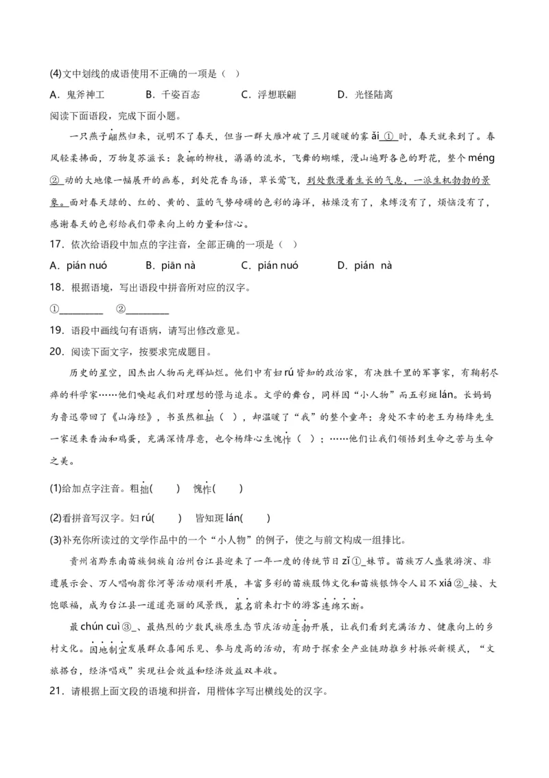 第1关：字音字形（解析版）_120中考语文全套复习_中考语文复习总复习_一轮复习资料_完2024年中考语文一轮复习讲义+练习（全国通用）_配套题型专练（原卷版+解析版）_答案解析版