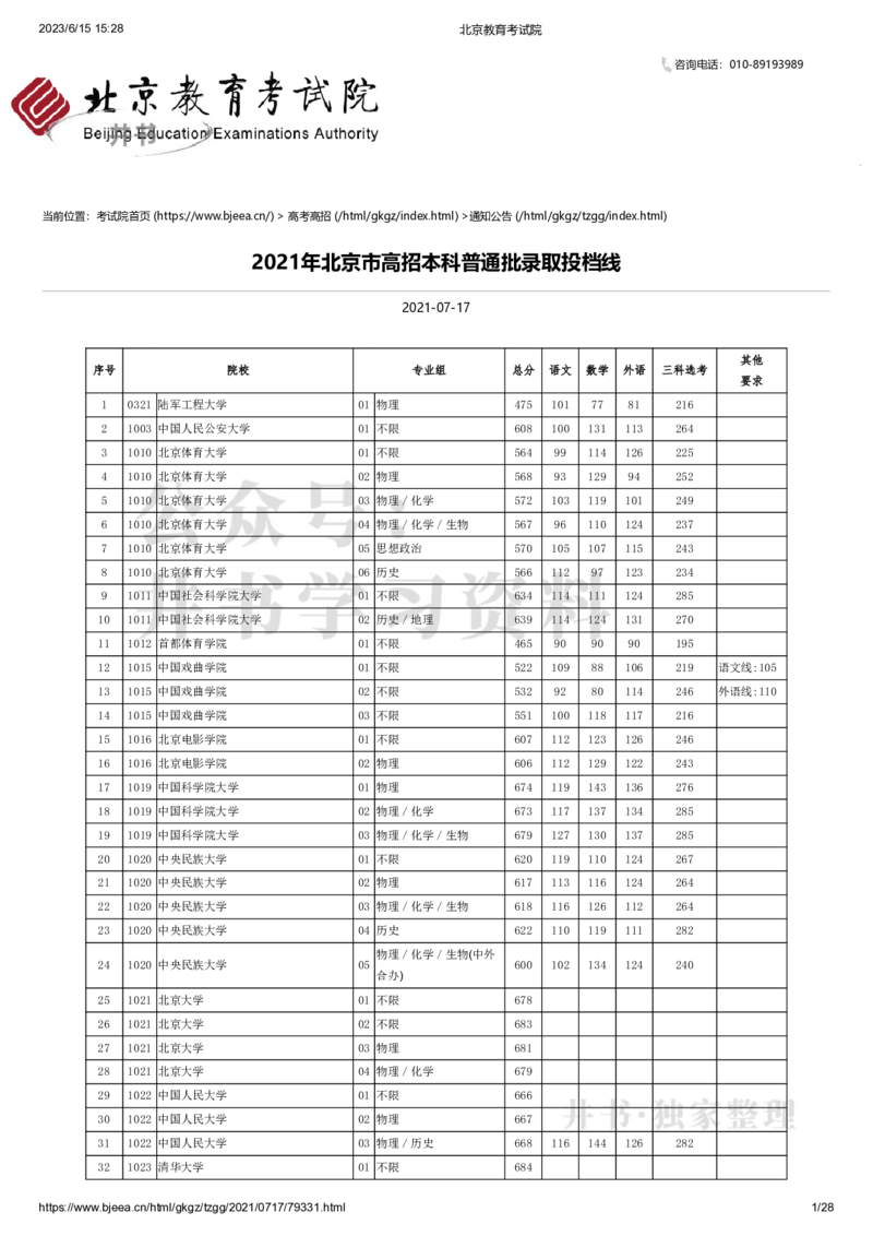 2021年北京市高招本科普通批录取投档线（独家整理）_1.高考2025全国各省真题+答案_必看高考志愿填报价值2999_高考志愿填报_05-北京_北京高考录取数据-17-23年_北京-其他资料
