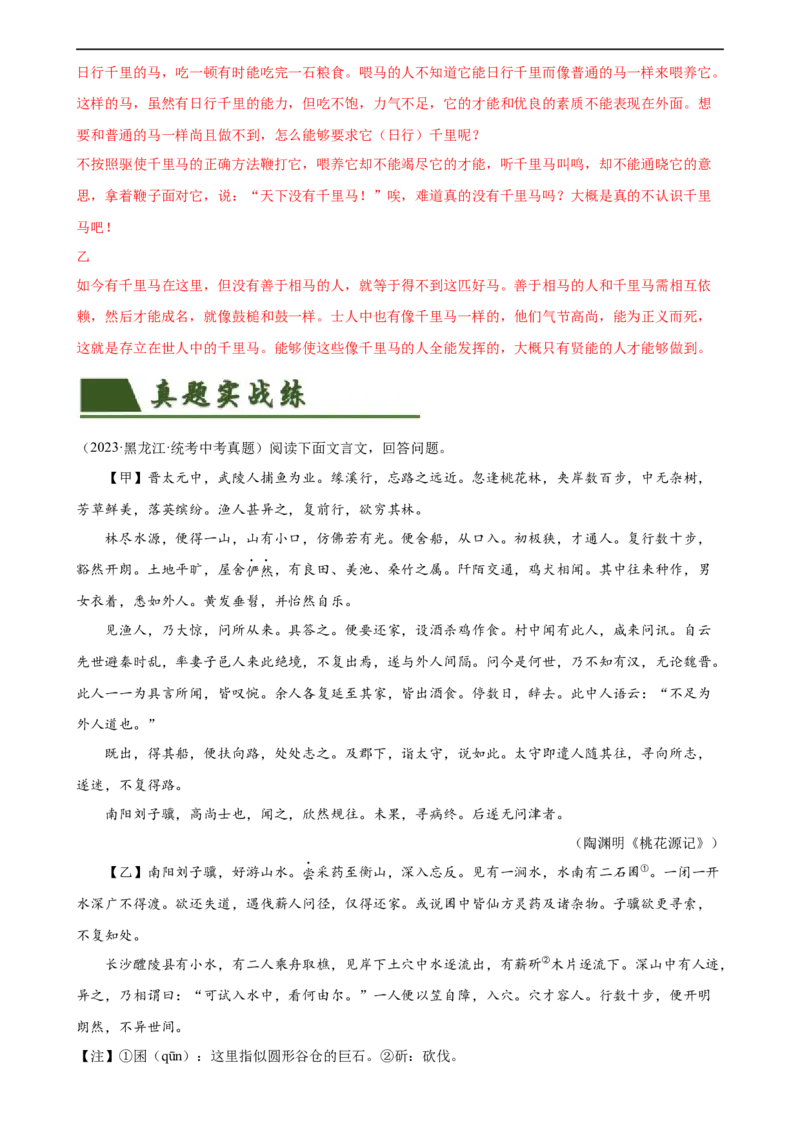 第18讲八下课标文言文复习（练习）（全国通用）（解析版）_120中考语文全套复习_中考语文复习总复习_一轮复习资料_完2024年中考语文一轮复习课件+讲义+练习（全国通用）