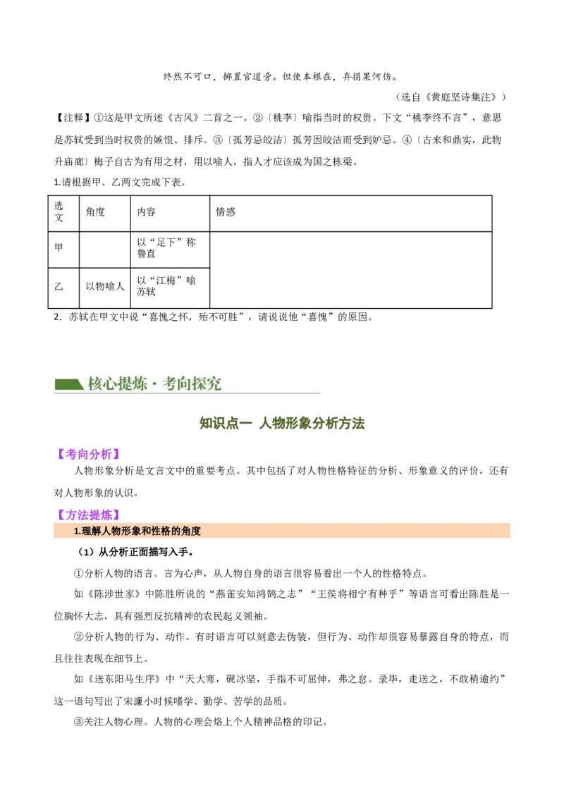 专题13人物形象探究（讲练）（全国通用）（原卷版）_120中考语文全套复习_中考语文复习总复习_二轮复习资料_完2024年中考语文二轮复习课件+讲义+练习（全国通用）_配套讲练