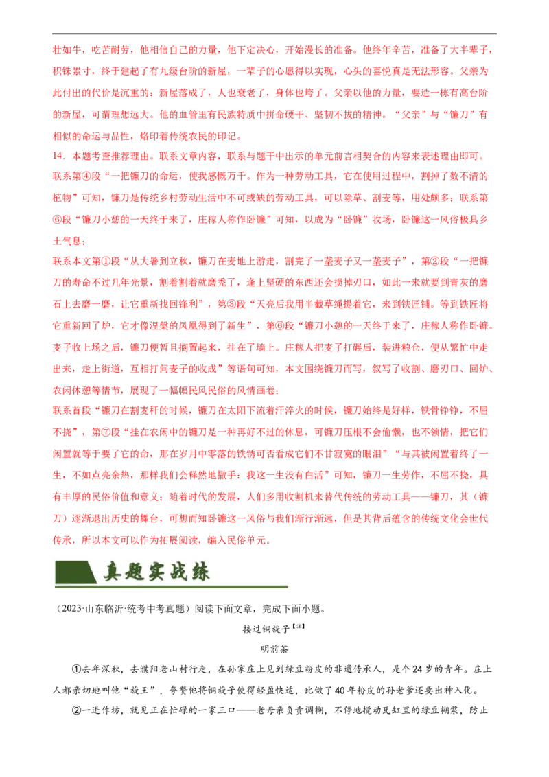 第23讲环境描写及作用（练习）（全国通用）（解析版）_120中考语文全套复习_中考语文复习总复习_一轮复习资料_完2024年中考语文一轮复习课件+讲义+练习（全国通用）