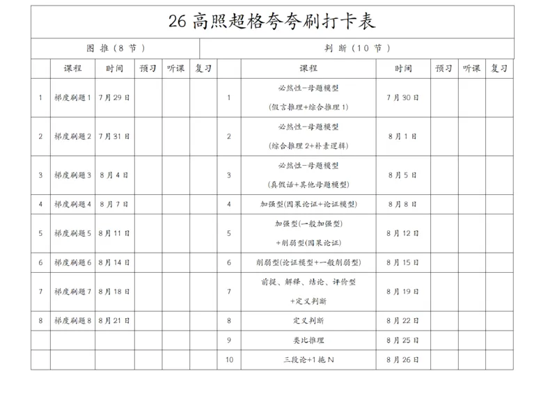 26高照夸夸刷打卡表纯净版（详细版）公众号：引航小鲸鱼_2026考公资料_（06）高照_2026年CG（五合一）行测+申论夸夸刷_高照丨26超格夸夸刷打卡表