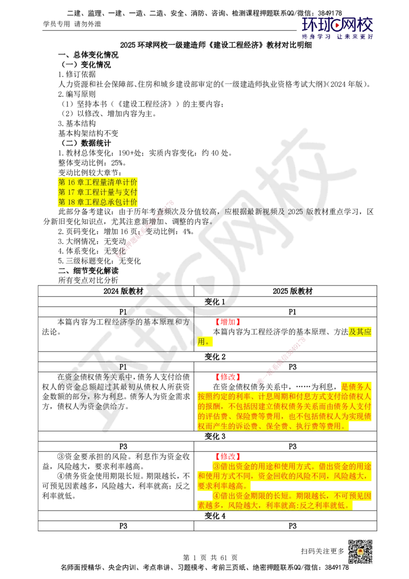 2025《建设工程经济》教材对比明细_2026年一级建造师_2026年一建经济_2025年一建经济SVIP_02-基础精讲✿高端面授✿深度强化_13-经济《备考指导班》张涌HQ