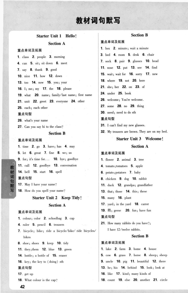参考答案_2026万唯系列预习复习_2026版初中《万唯大小卷》7年级上册（全科多版本）_2026版初中《万唯大小卷》7年级上册（英语）（人教）