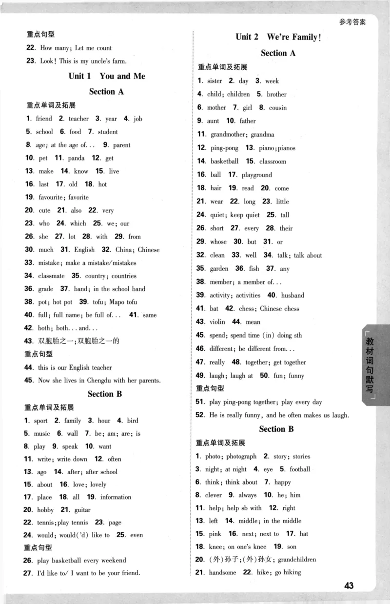 参考答案_2026万唯系列预习复习_2026版初中《万唯大小卷》7年级上册（全科多版本）_2026版初中《万唯大小卷》7年级上册（英语）（人教）