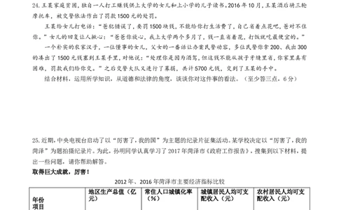 2017年菏泽市思想品德试题及答案_中考真题_7.政治中考真题2015-2024年_地区卷_山东省_菏泽政治10-21