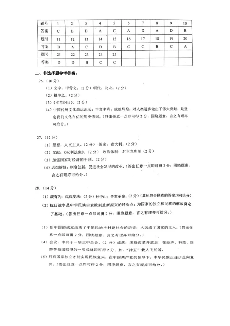 2018年云南中考历史真题及答案_中考真题_6.历史中考真题2015-2024年_地区卷_云南历史14-21（云南省统一试卷）