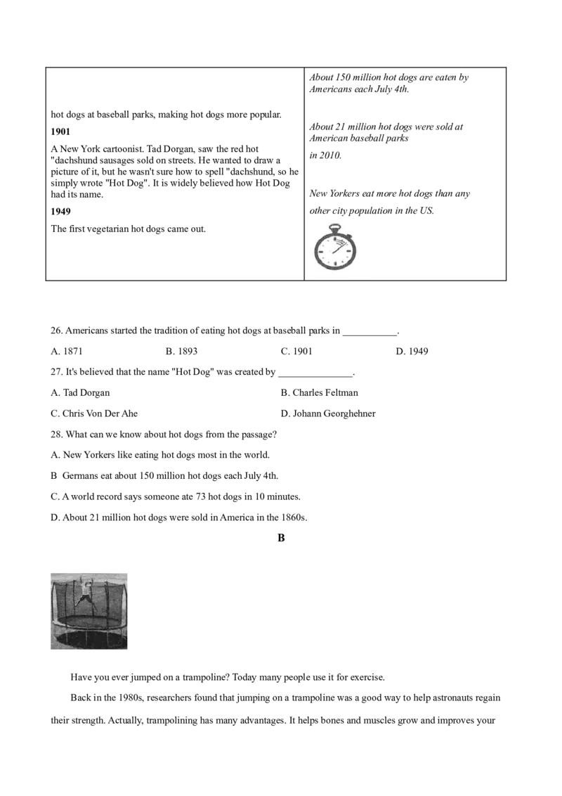 2019年浙江省温州市中考英语试题（原卷版）_中考真题_3.英语中考真题2015-2024年_地区卷_浙江省_浙江温州英语10-22