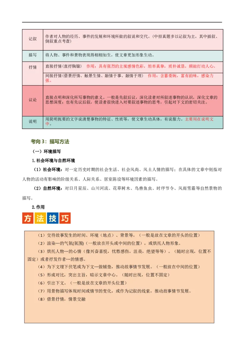 第26讲分析写作手法（讲义）（全国通用）（原卷版）_120中考语文全套复习_中考语文复习总复习_一轮复习资料_完2024年中考语文一轮复习课件+讲义+练习（全国通用）