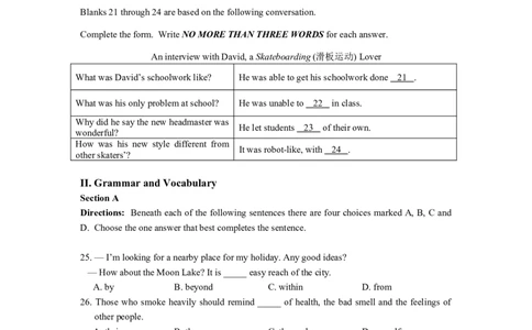 2013年高考英语试卷（上海）（秋考）（空白卷）_1.高考2025全国各省真题+答案_01.2008-2024全国高考真题（按省份分类）_31.上海_2008-2023&middot;（上海）英语高考真题（含听力）