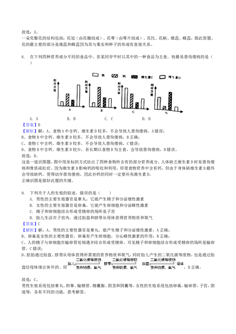 2018年湖南省衡阳市中考生物真题及答案_中考真题_8.生物中考真题2015-2024年_地区卷_湖南省_湖南衡阳生物17-22