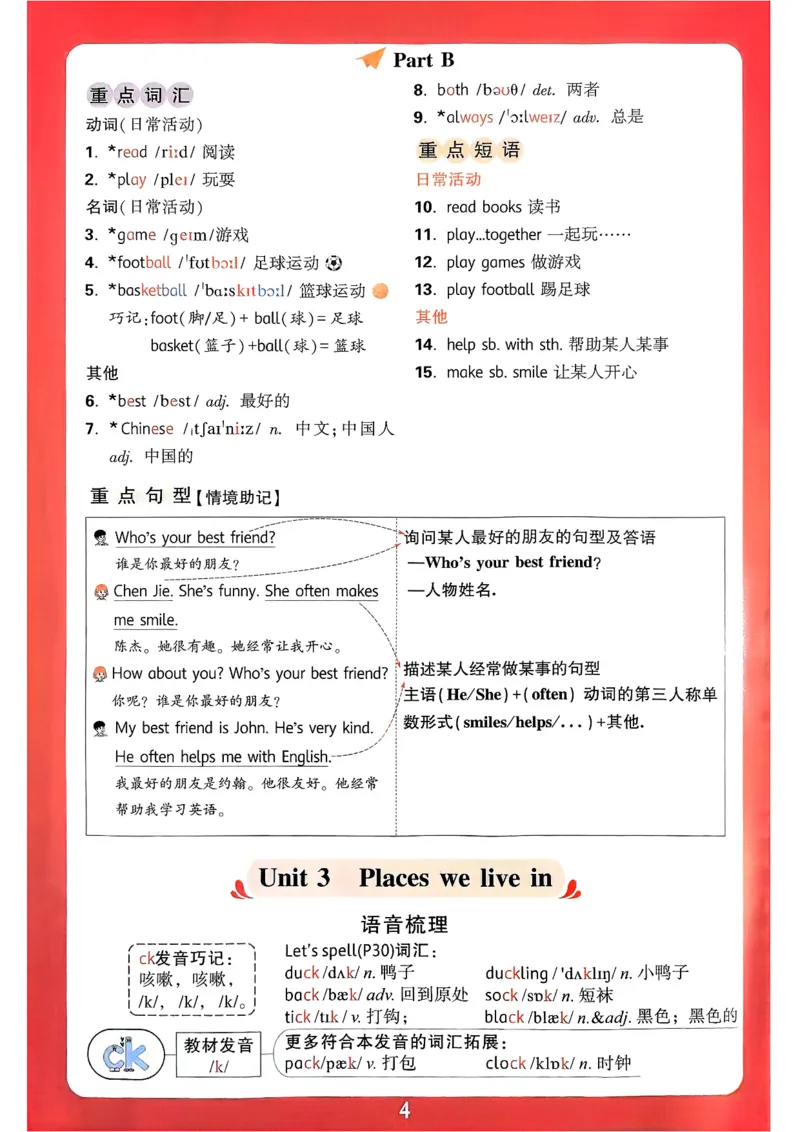 小白鸥情境题同步课时练PEP英语4年级上册：单元知识晨读晚记_2026万唯系列预习复习_2026版小学《万唯小白鸥情景题》3-6年级上册（数学、英语）（人教）