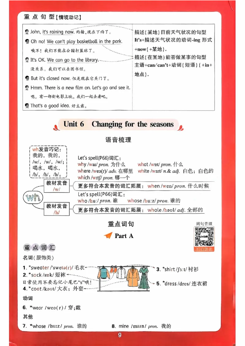小白鸥情境题同步课时练PEP英语4年级上册：单元知识晨读晚记_2026万唯系列预习复习_2026版小学《万唯小白鸥情景题》3-6年级上册（数学、英语）（人教）