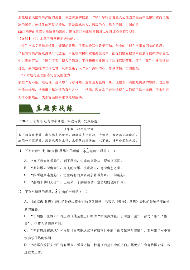 第14讲九下课标古诗词复习（练习）（全国通用）（解析版）_120中考语文全套复习_中考语文复习总复习_一轮复习资料_完2024年中考语文一轮复习课件+讲义+练习（全国通用）