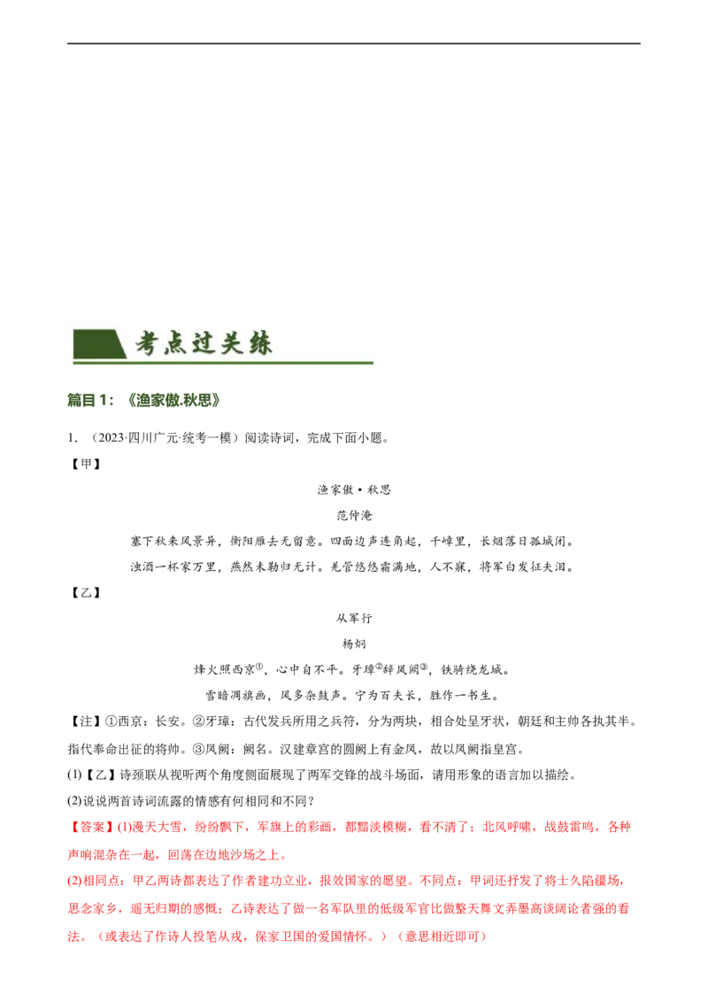 第14讲九下课标古诗词复习（练习）（全国通用）（解析版）_120中考语文全套复习_中考语文复习总复习_一轮复习资料_完2024年中考语文一轮复习课件+讲义+练习（全国通用）