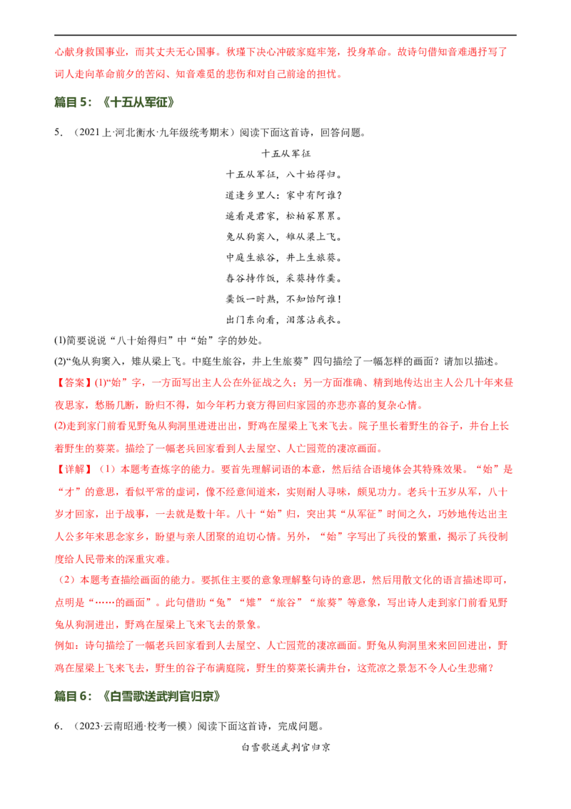 第14讲九下课标古诗词复习（练习）（全国通用）（解析版）_120中考语文全套复习_中考语文复习总复习_一轮复习资料_完2024年中考语文一轮复习课件+讲义+练习（全国通用）