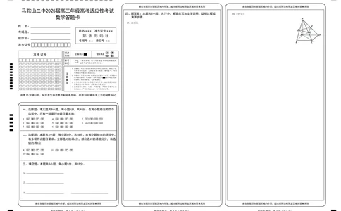 数学答题卡_2025年6月_250602安徽省马鞍山二中2025届高三年级高考适应性考试（全科）_答题卡