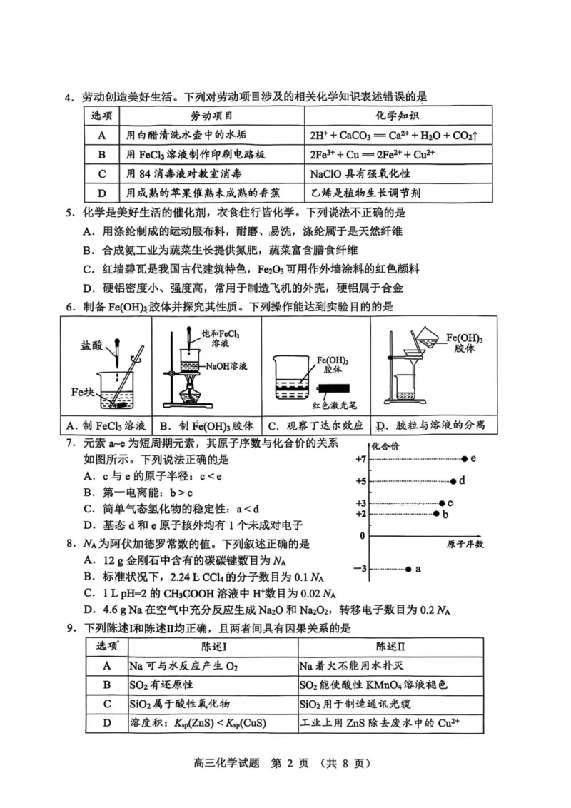 江门市2026届高三化学调研考试试卷_251109广东省江门市2025-2026学年高三上学期11月调研测试（全科）_2026届广东省江门市高三上学期调研测试化学试题（含答案）