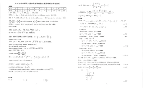 湖北省华中师大一附中2025年高考学科核心素养卷数学答案_2025年6月_2506042025届湖北省武汉市华中师范大学第一附属中学高三下学期核心素养卷（全科）