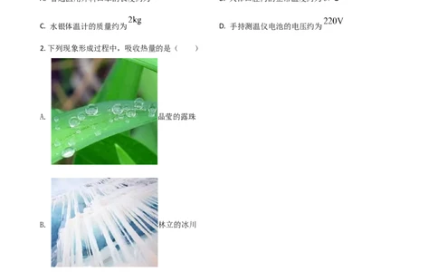 精品解析：2020年辽宁省抚顺、葫芦岛市中考物理试题（原卷版）_中考真题_4.物理中考真题2015-2024年_2020中考物理真题110份