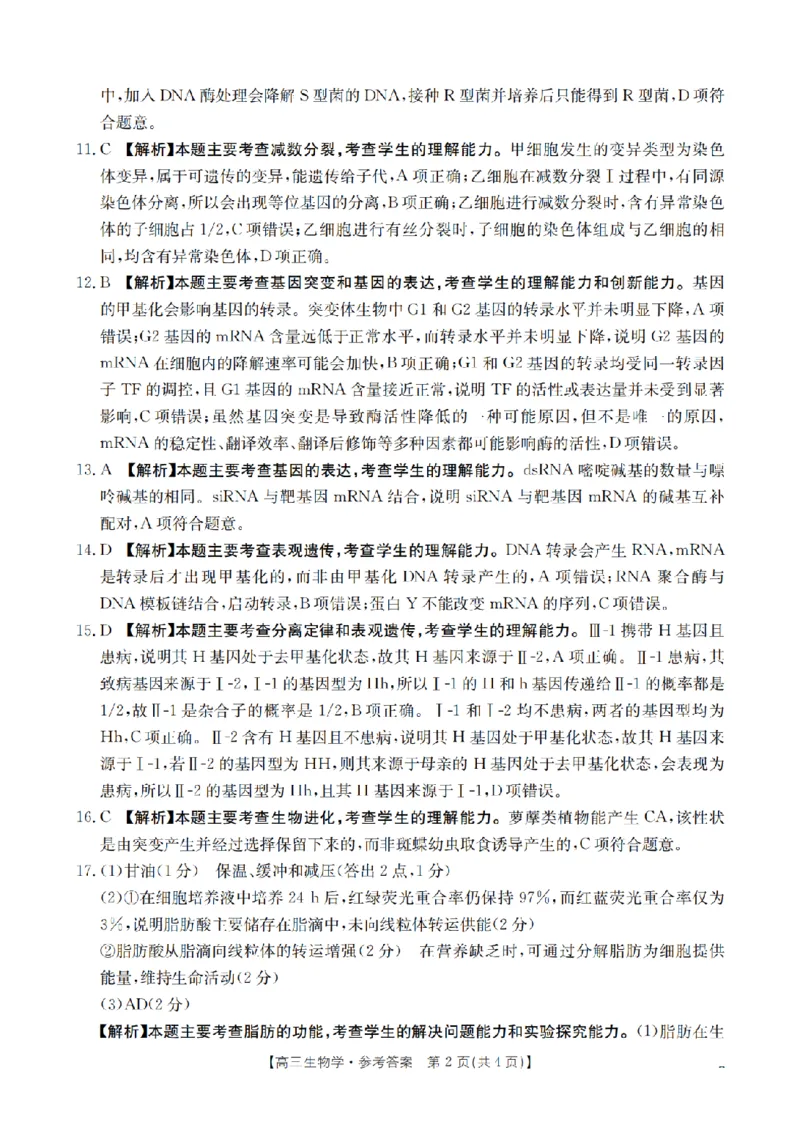 南阳市南阳地区2026届高三上学期期中摸底考试卷（26-98C）生物答案_251122金太阳&middot;河南省南阳市南阳地区2026届高三上学期期中摸底考试卷（26-98C）（全科）