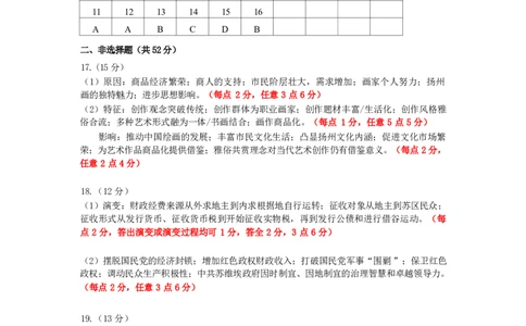 哈尔滨市2023级高二学年学业质量检测历史试卷参考答案_2025年7月_250717黑龙江省哈尔滨市2024-2025学年高二下学期期末质量检测（全科）