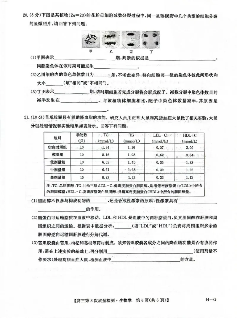 九师联盟2026届高三上学期11月联考生物(H-G)_251107九师联盟2026届高三上学期11月联考（全科）
