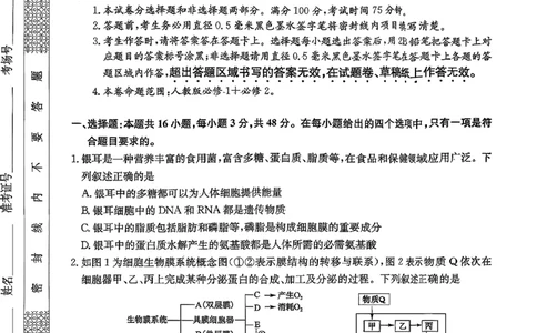 山西三晋卓越联盟（天成大联考）2025-2026高三11月期中质量检测生物试卷（含答案）_251109山西三晋卓越联盟（天成大联考）2025-2026高三11月期中质量检测（26-X-129C）