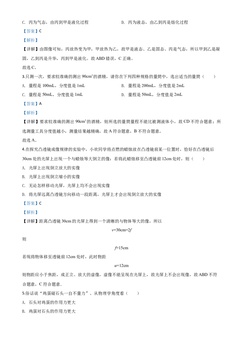 精品解析：2020年山东省枣庄市中考物理试题（解析版）_中考真题_4.物理中考真题2015-2024年_2020中考物理真题110份_2020年中考真题精品解析物理（山东枣庄卷）精编word版