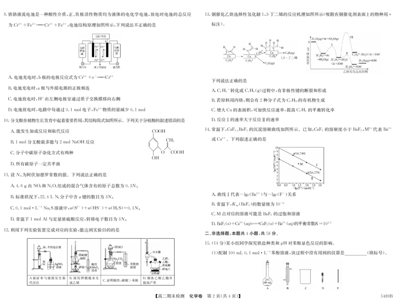 5489B化学_2025年7月_250705安徽省县中联盟2024-2025学年第二学期高二期末检测（全科）