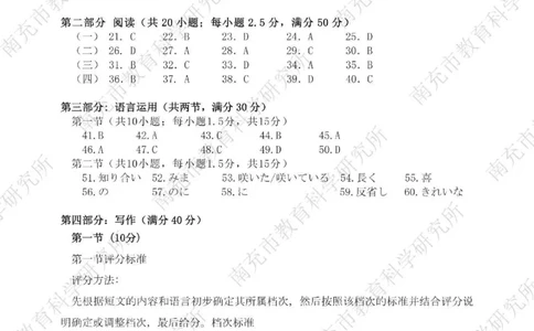 南充市高2026届高考适应性考试（一诊）日语标答_251127四川省南充市高2026届高考适应性考试（一诊）（全科）