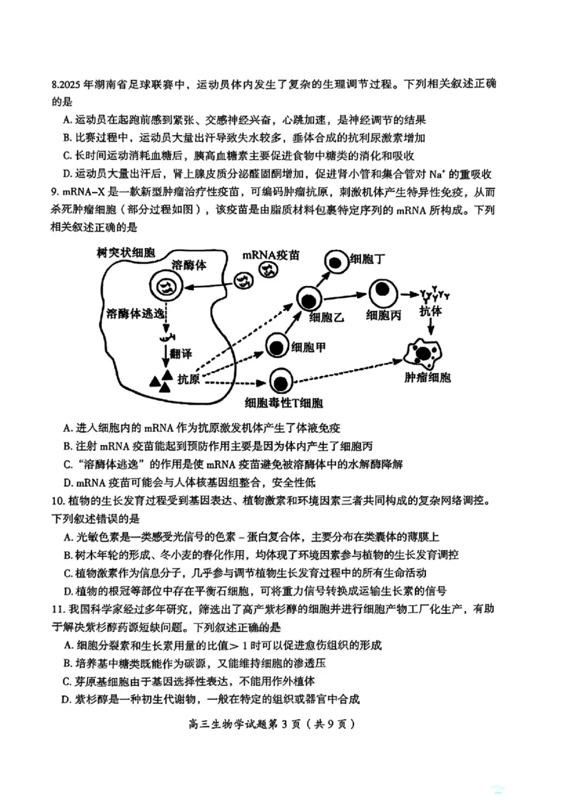2026届湖南省郴州市高三上学期第一次教学质量监测生物试题（含答案）_251104湖南省郴州市2026届高三上学期一模（全科）