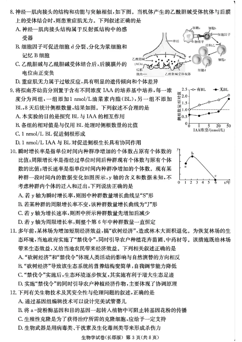湖南省长沙市长郡中学2025届高三下学期模拟考试（二）生物试卷（含答案）_2025年6月_250601湖南省长沙市长郡中学2024-2025学年高三下学期模拟（二）暨月考卷（十）（全科）