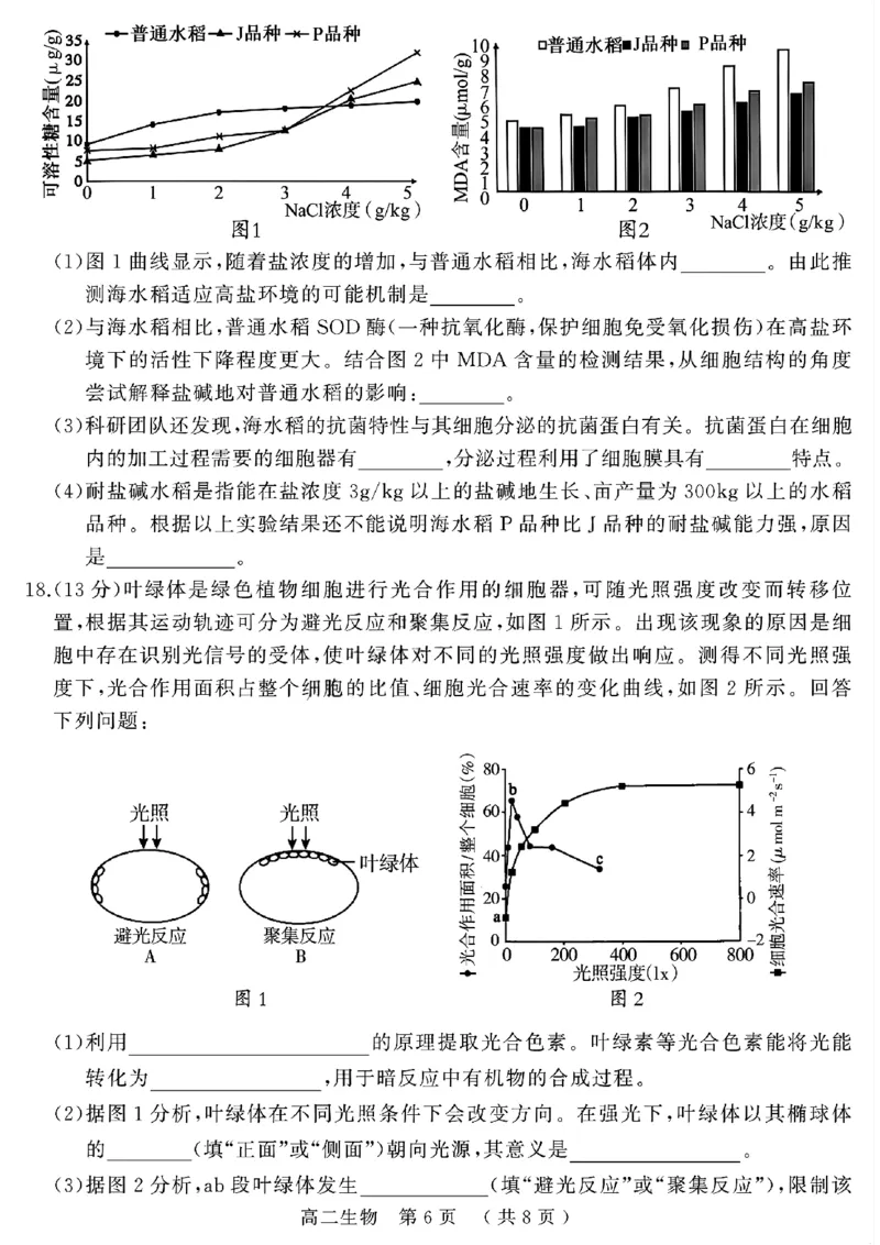 河南省驻马店市2024-2025学年高二下学期期末质量检测生物试题（含答案）_2025年7月_250721河南省驻马店市2024~2025学年度高二第二学期期末质量监测（全科）