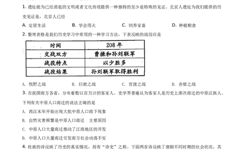 精品解析：2021年山东省菏泽市中考历史试题（原卷版）_中考真题_6.历史中考真题2015-2024年_地区卷_山东省_菏泽历史10-21