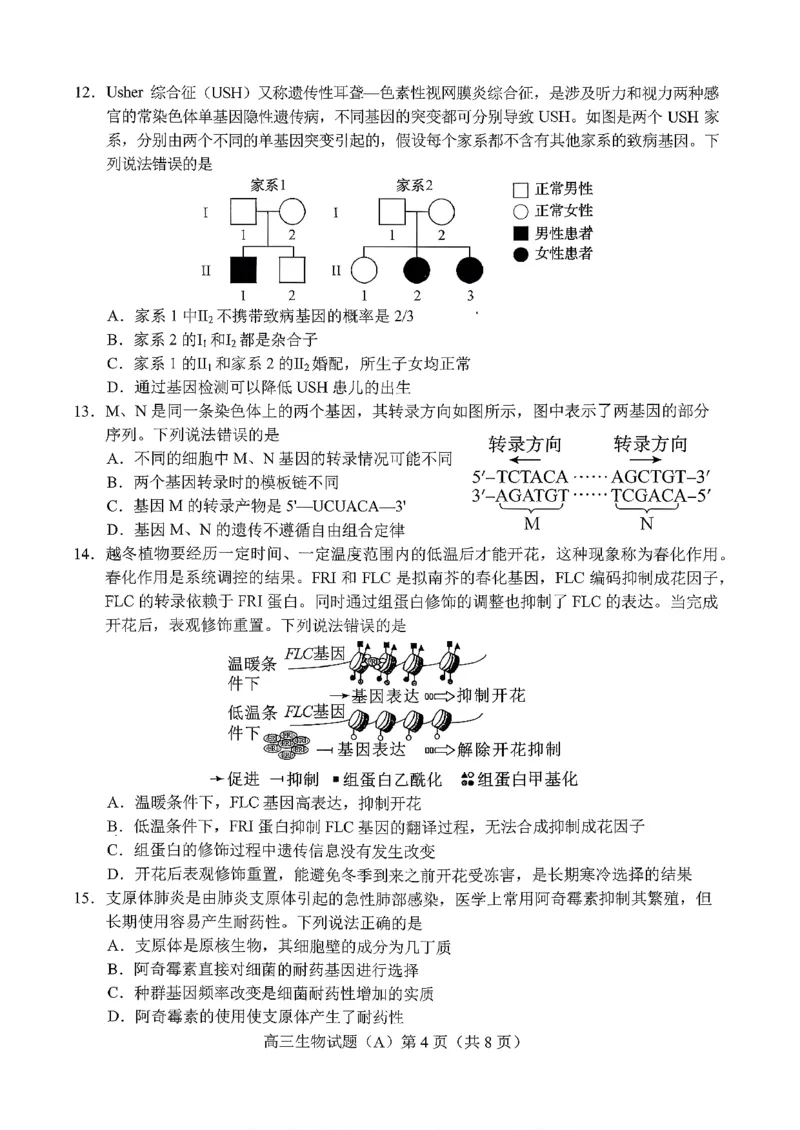 菏泽市A类高中2026届高三第一学期期中考试生物_251118山东省菏泽市A类高中2026届高三第一学期期中考试
