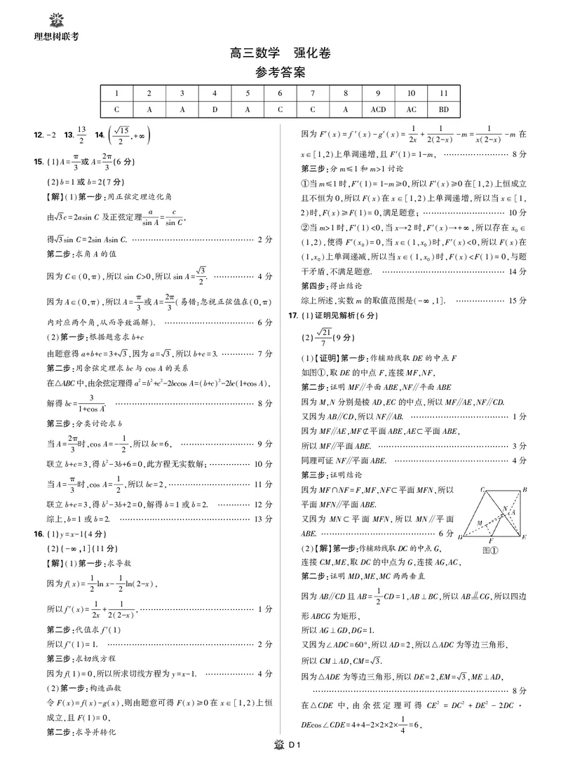 2025年理想树东北三省精准教学联盟高三联考5月数学强化卷简答_2025年6月_250601理想树&middot;东北三省精准教学2025年5月高三联考-强化卷（全科）
